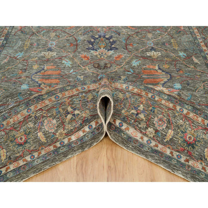 10'X10' Brown Striae Pattern Hand Knotted Silk Textured Wool Square Rug