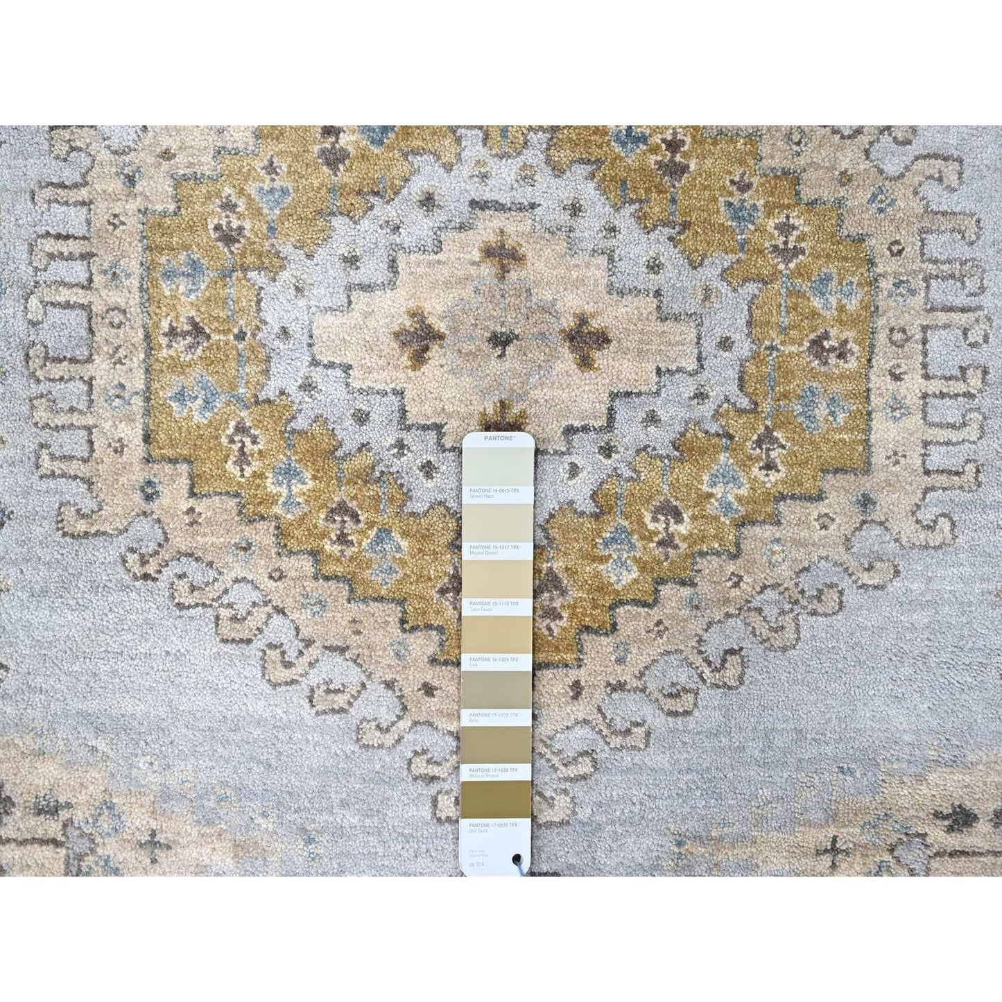 6'2"X9'1" Gray Zoroastrian Village Inspired Pure Wool Hand Knotted Rug