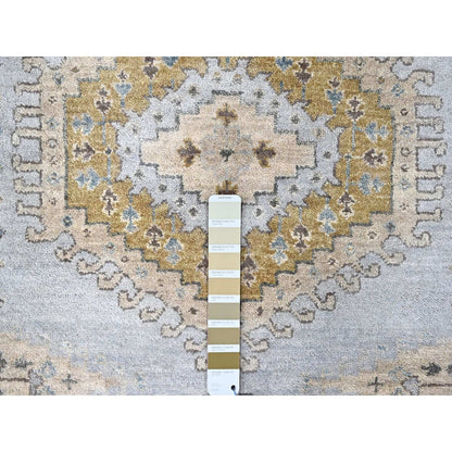 6'2"X9'1" Gray Zoroastrian Village Inspired Pure Wool Hand Knotted Rug