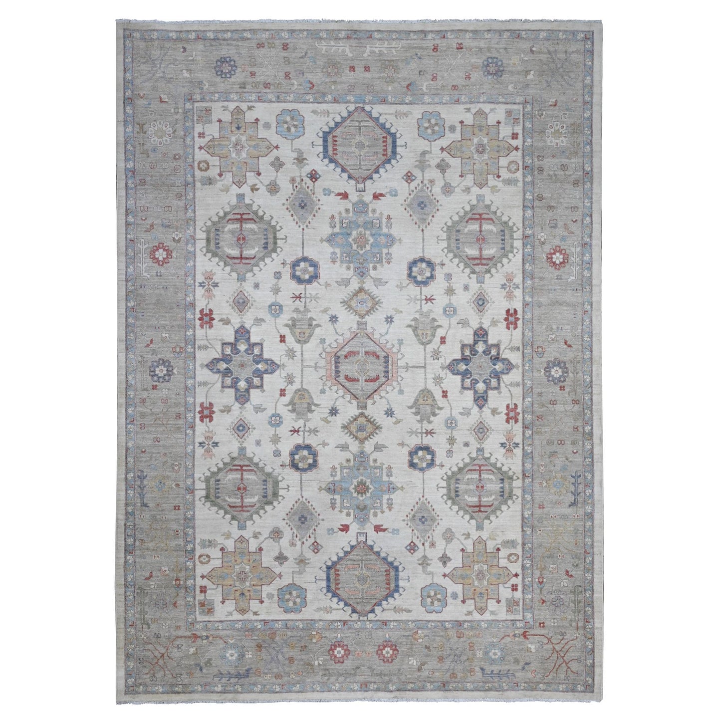 9'10"X13'10" Ivory Karajeh Design All Over Geometric Motifs Oriental Rug