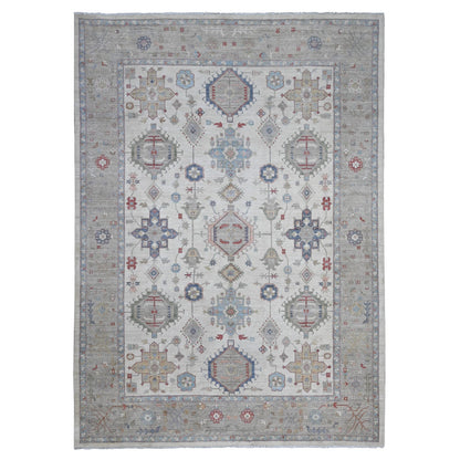 9'10"X13'10" Ivory Karajeh Design All Over Geometric Motifs Oriental Rug