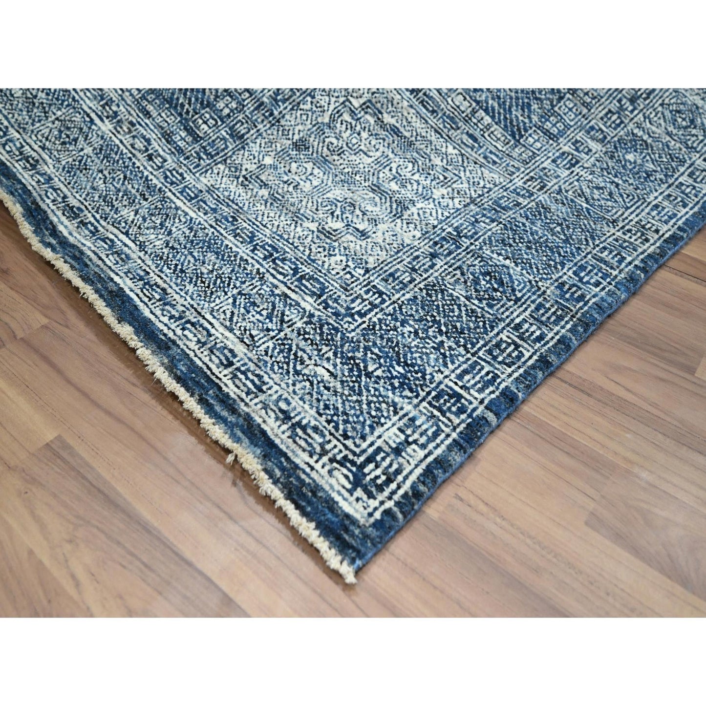 8'1"X10'2" Aegean Blue Garden Design Agra Hand Knotted 100% Wool Rug