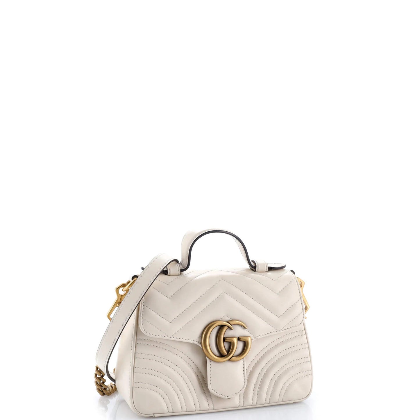 Gucci Gg Marmont Top Handle Flap Bag Matelasse Leather Mini