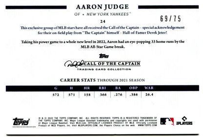 Aaron Judge Topps Call Of The Captain Derek Jeter Collection 69/75 #24 2022