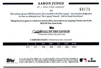 Aaron Judge Topps Call Of The Captain Derek Jeter Collection 69/75 #24 2022
