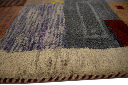 Handmade Tribal Checker Design Indo-Gabbeh Rug