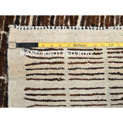 4'10"X6'4" Brown Moroccan Weave Grid Design Hand Knotted Natural Wool Rug