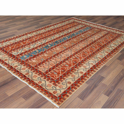 6'2"X8'8" Colorful Super Kazak With Shawl Design Hand Knotted Wool Rug