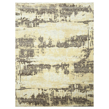 9'X12' Ivory & Brown Modern Abstract Design Hand Knotted Wool & Silk Rug