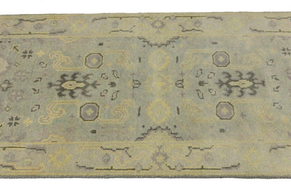 Muted Floral Design Oushak Chobi Runner Rug