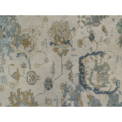 9'2"X12' Ivory Broken Pattern With Oushak Design Hand Knotted Wool Rug