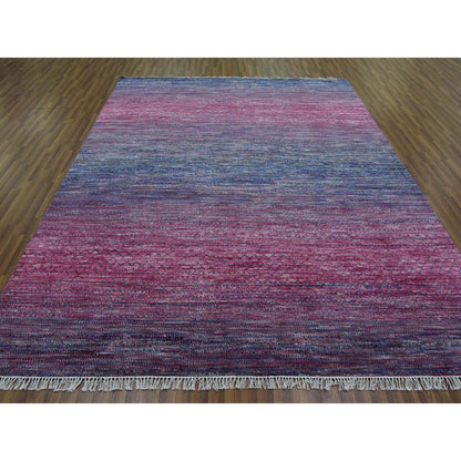 8'1"X10'2" Pink Pure Wool Hand Knotted Modern Chiaroscuro Collection Rug