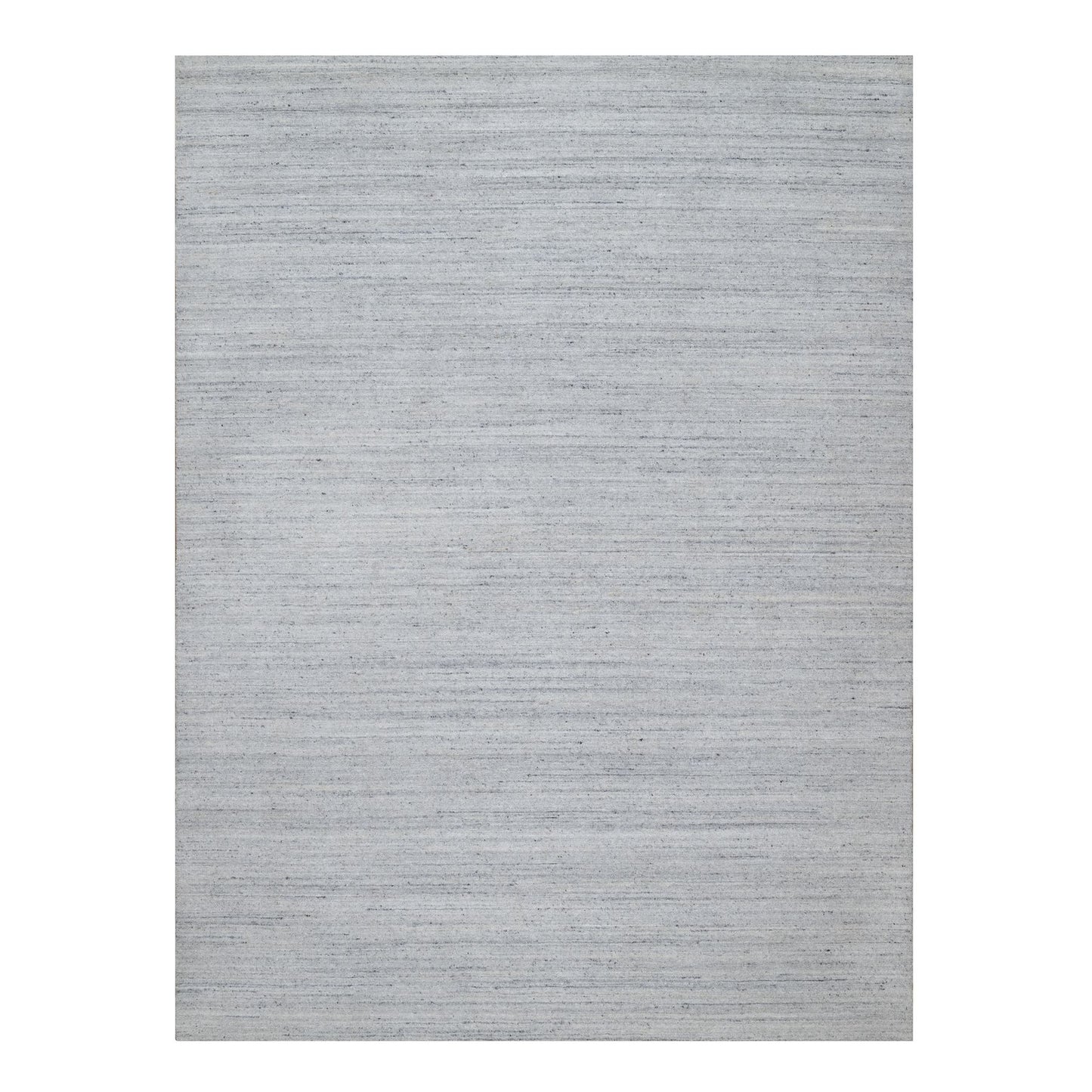 9'X12' Snow White Natural Wool Plain Modern Striae Design Hand Loomed Rug