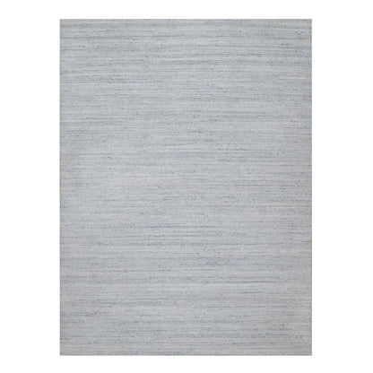 9'X12' Snow White Natural Wool Plain Modern Striae Design Hand Loomed Rug
