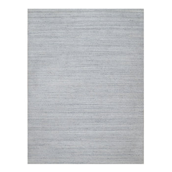 9'X12' Snow White Natural Wool Plain Modern Striae Design Hand Loomed Rug
