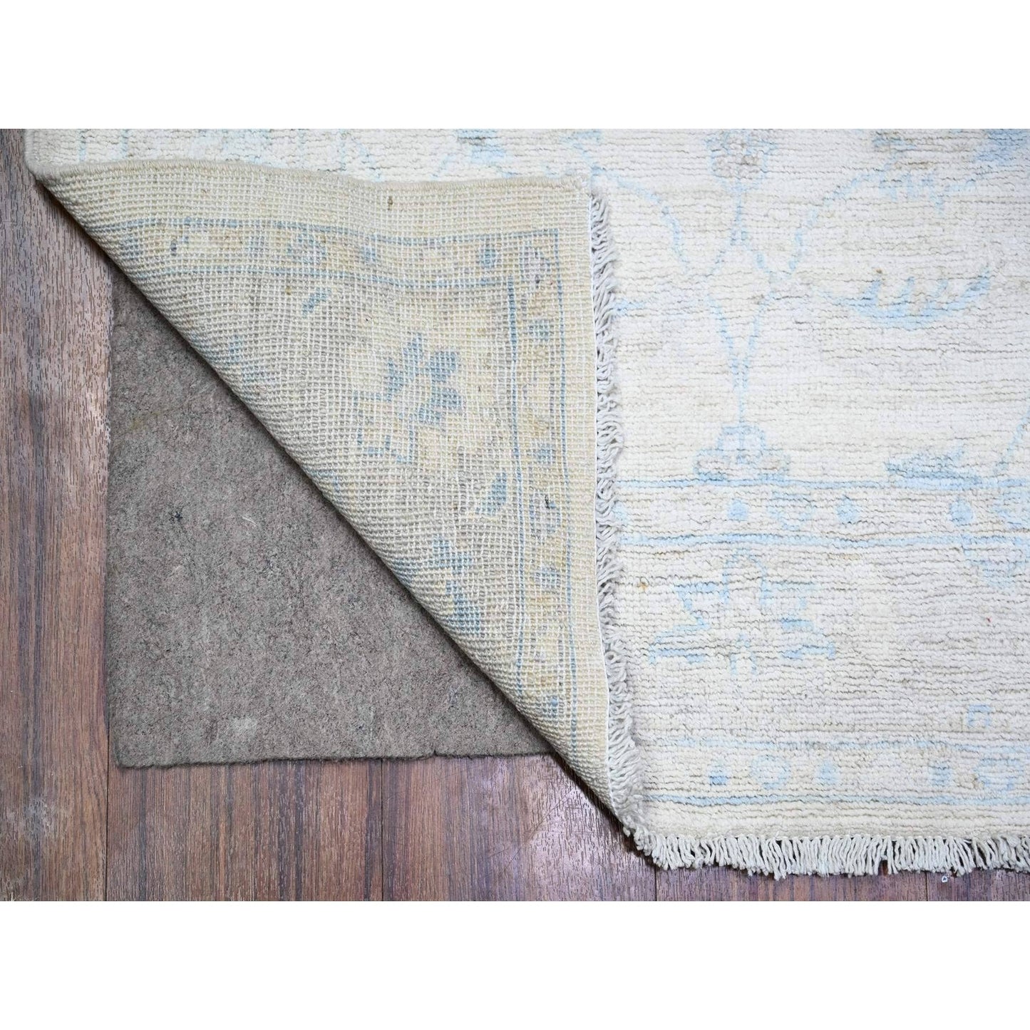 2'8"X12' Ivory Washed Out Peshawar Hand Knotted 100% Wool Runner Rug