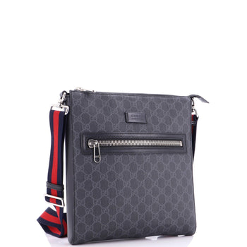 Gucci Web Strap Front Zip Messenger Bag Gg Coated Canvas Medium