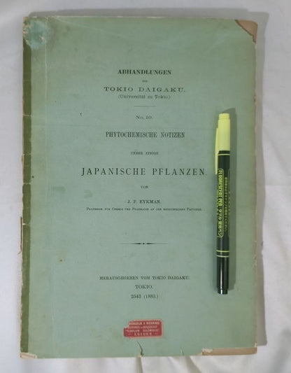 Eykman Phytochemische Notizen Japanische Pflanzen Tokyo University 1883 Rare