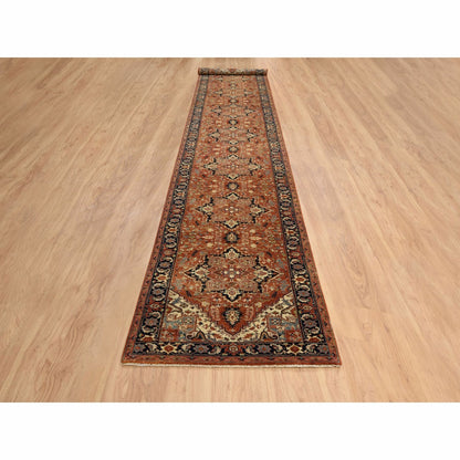 2'7"X16'3" Red Antiqued Heris Re-Creation Wool Hand Knotted Xl Runner Rug