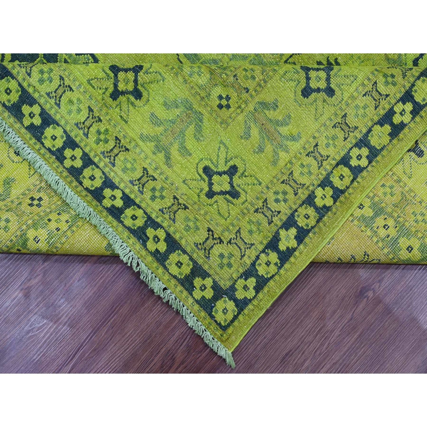 7'9"X9'8" Green Overdyed Kazak Geometric Pattern Hand Knotted Wool Rug