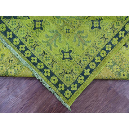7'9"X9'8" Green Overdyed Kazak Geometric Pattern Hand Knotted Wool Rug