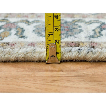 2'7"X18' Ivory Hand Knotted Flower Rosettes Border Xl Runner Oriental Rug