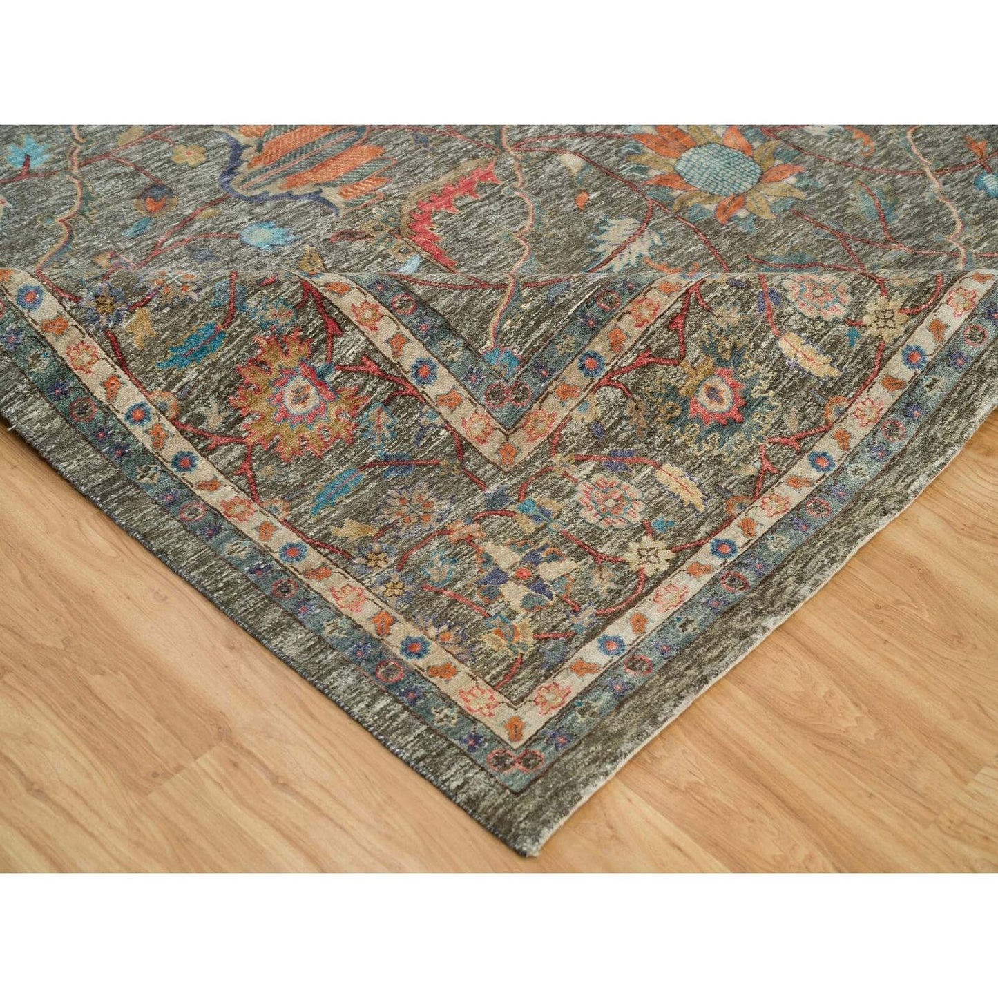 10'X10' Brown Striae Pattern Hand Knotted Silk Textured Wool Square Rug