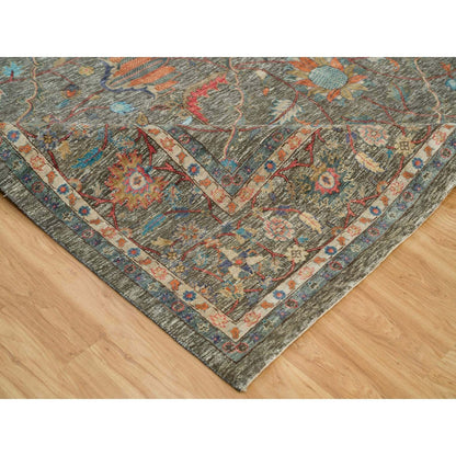 10'X10' Brown Striae Pattern Hand Knotted Silk Textured Wool Square Rug