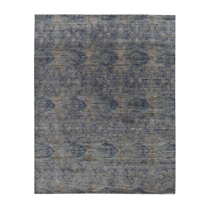 8'X10'2" Gray Erased Rossets Silk With Wool Hand Knotted Oriental Rug
