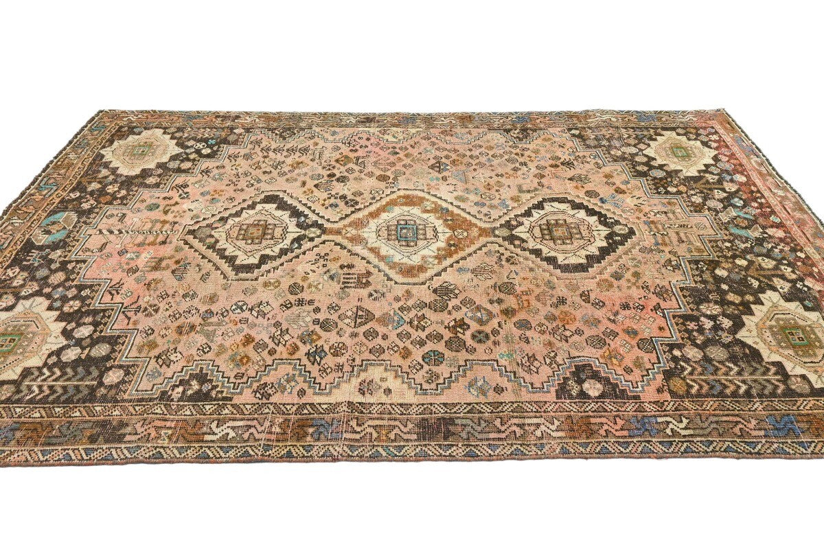 Vintage Distressed Rusty Pink Tribal Oriental Rug