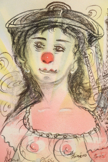 Polimeno 2004 Original Pastel Drawing "Jeune Femme La Tour Eiffel" Signed