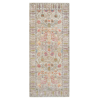 4'3"X10' Taupe Directional Vase Design Silk/Wool Hand Knotted Runner Rug