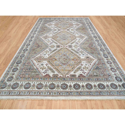 12'X17'10" Ivory Hand Knotted Rosettes Border Wool Oversize Oriental Rug