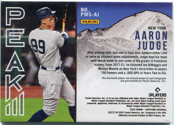 Aaron Judge 2022 Panini Capstone Peak Jersey & Autographed Card #Pms-Aj 22/25