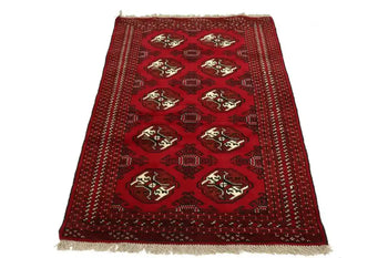 Handmade Wool Oriental Rug Red Tribal Geometric