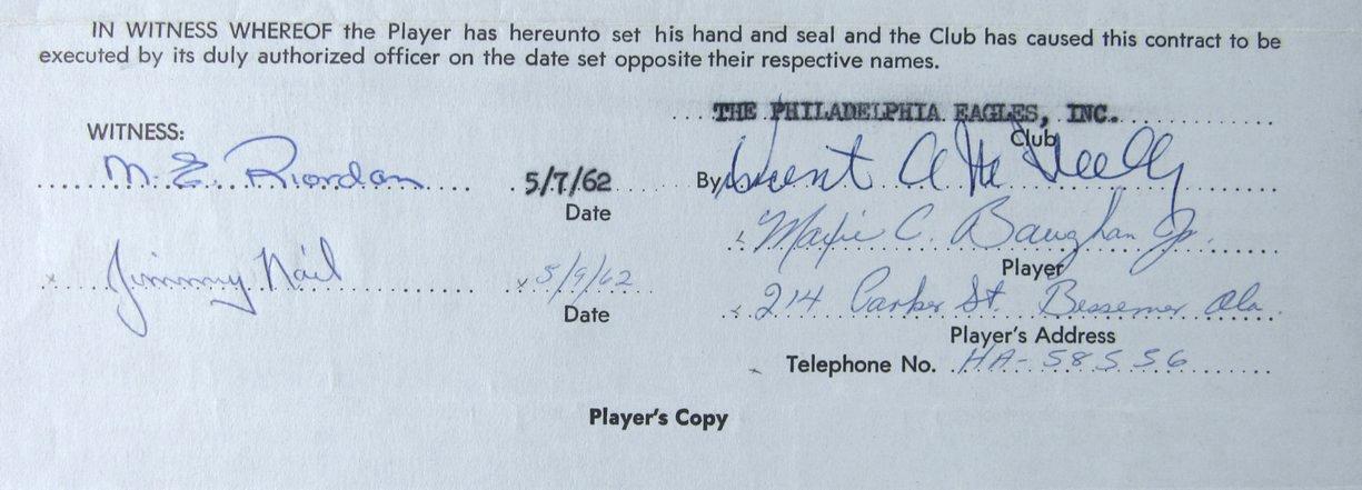 Maxie Baughan Philadelphia Eagles Signed/Autographed 1962 Contract Jsa 160870