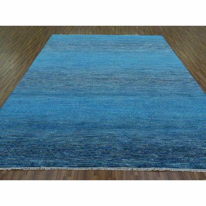 9'1"X11'10" Blue Pure Wool Hand Knotted Modern Chiaroscuro Collection Rug