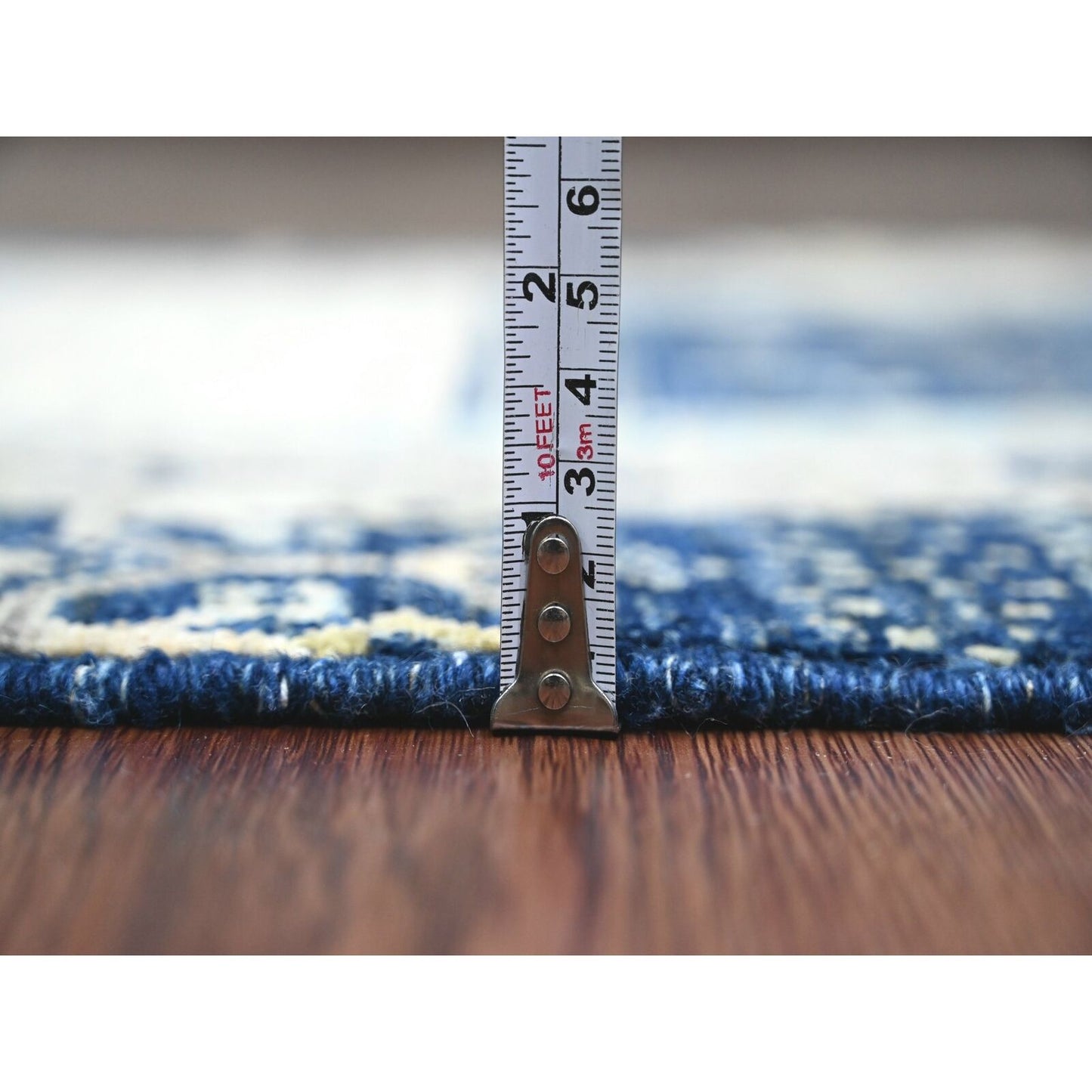 2'6"X9'8" Blue Hand Knotted Kashkuli Animal Figurines All Wool Runner Rug