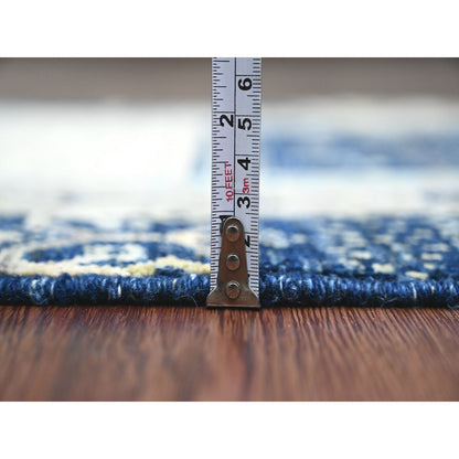 2'6"X9'8" Blue Hand Knotted Kashkuli Animal Figurines All Wool Runner Rug
