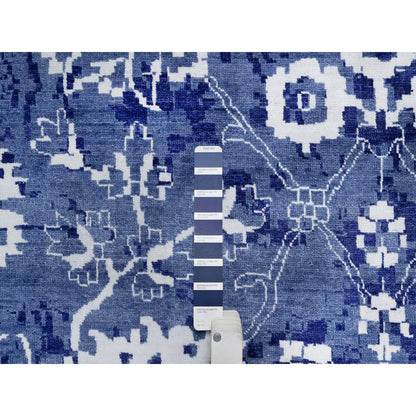 9'10"X14' Blue Tebraz With Leaf Design Hand Knotted Wool And Silk Rug