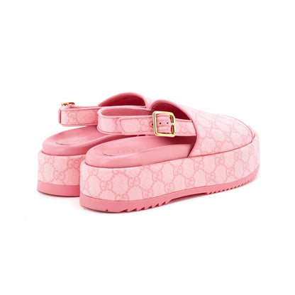 Gucci Women'S Angelina Platform Slingback Sandals Gg Coated Canvas
