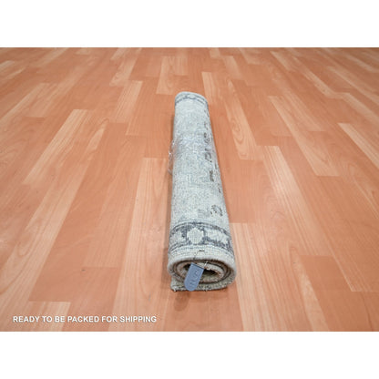 2'1"X3'2" Gray Silk And Oxidized Wool Oushak Design Hand Knotted Mat Rug