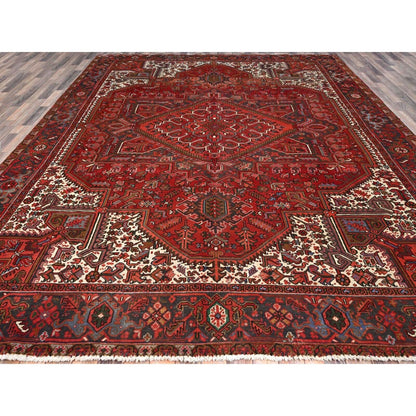 10'X12'5" Red 100% Wool Hand Knotted Semi Antique Zoroastrian Heris Rug