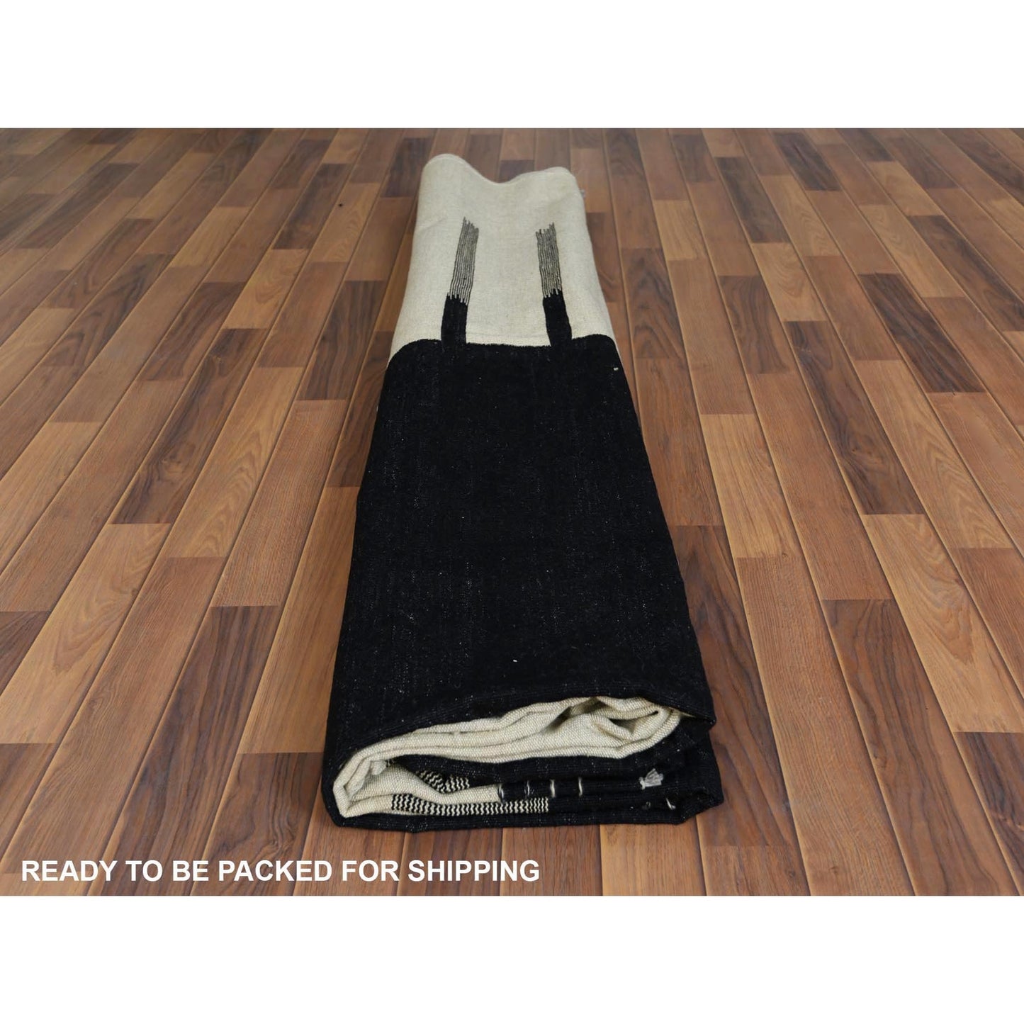 12'X15'1" Hand Woven Black Ethnic Design Flat Weave Kilim Reversible Rug