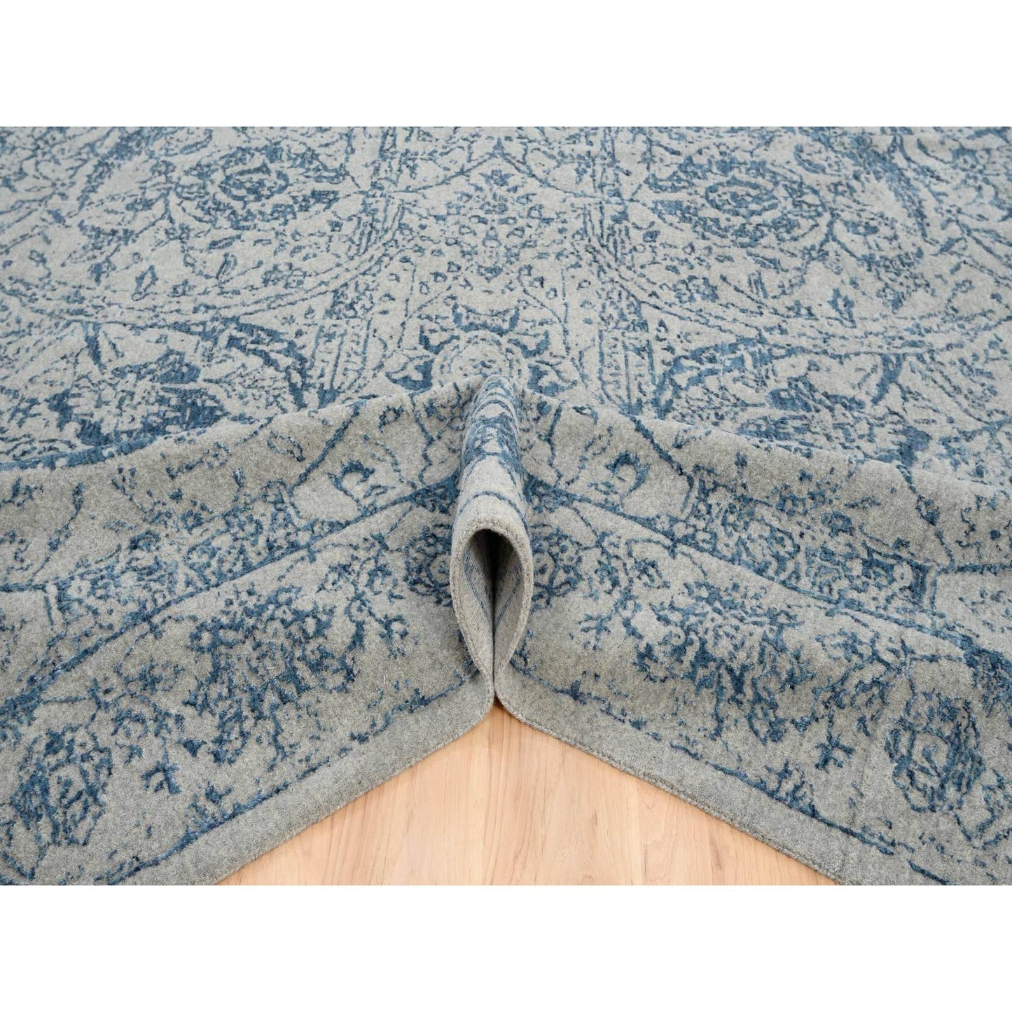 10'X14' Fine Jacquard Wool And Plant Based Silk Hand Loomed Gray Rug