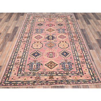 4'X6' Pink Salt Organic Wool Hand Knotted Afghan Super Kazak Rug