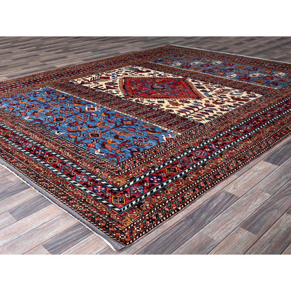 8'6"X10'8" White Hand Knotted Afghan Caucasian Design Revival Soft Wool Rug