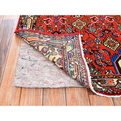 Runner 2'8"x7'2" Red Full Pile New Zoroastrian Khamadan Hand Knotted Wool