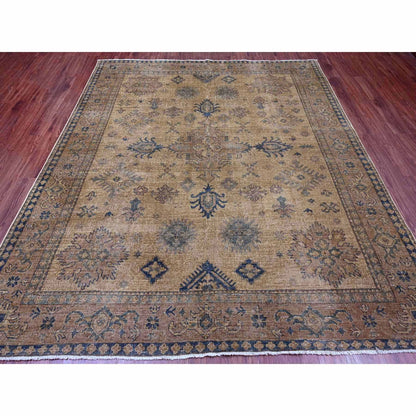 8'X9'1" Brown Overdyed Kazak Geometric Hand Knotted All Wool Squarish Rug