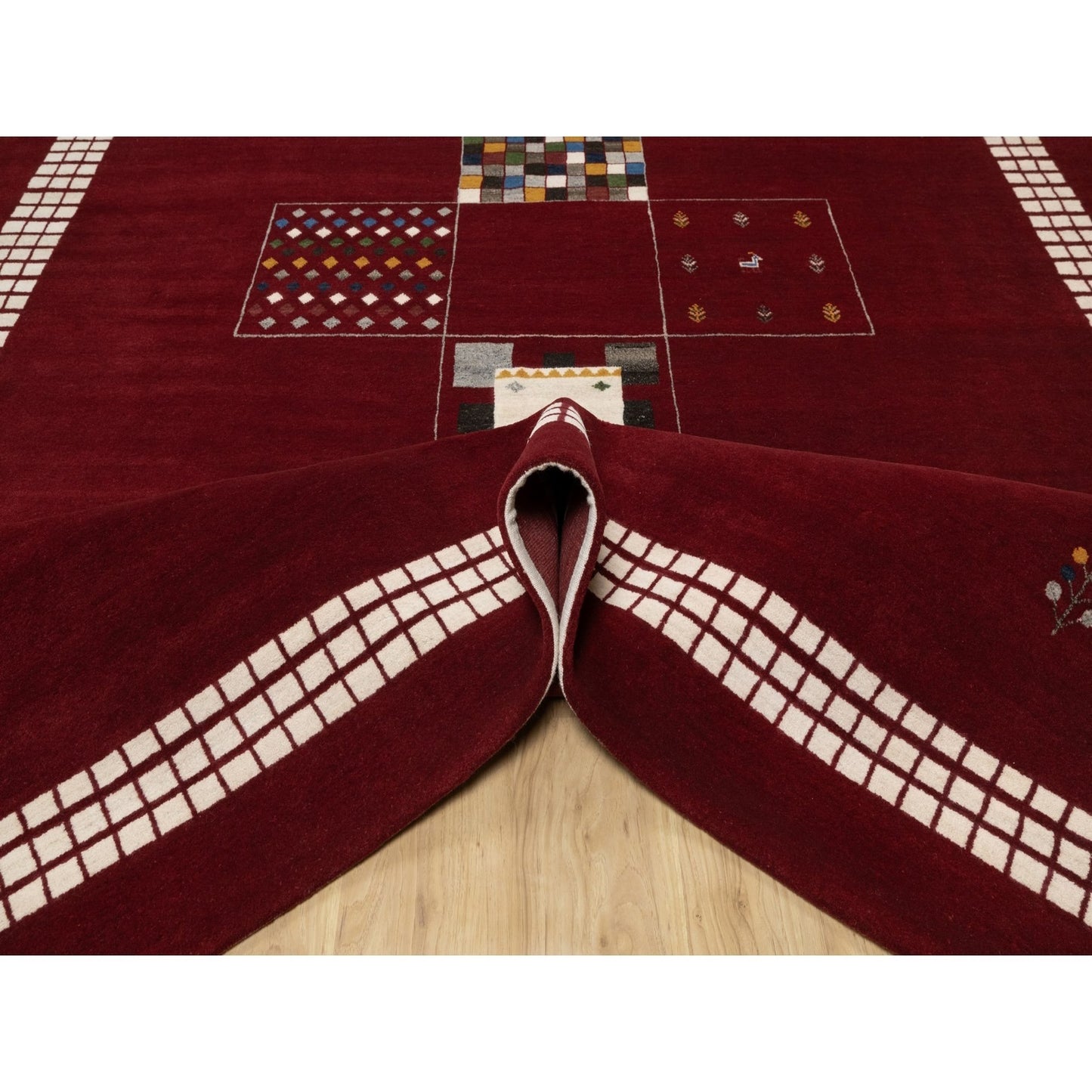 8'X10'1" Sangria Red Modern Hand Knotted Lori Buft Gabbeh Soft Wool Rug